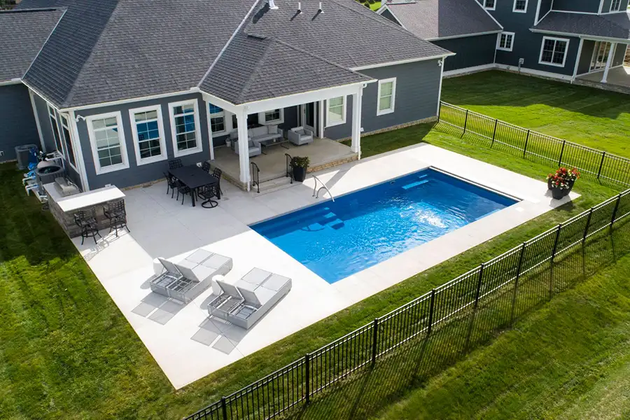 aerial view of small backyard with in-ground swimming pool, rectangle shape - Decatur, IL
